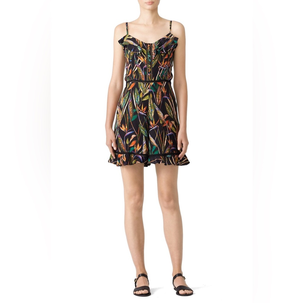 Deby Debo‎ Tropical Printed Rodriguez Ruffled Halter Viscose Romper EUC Size S